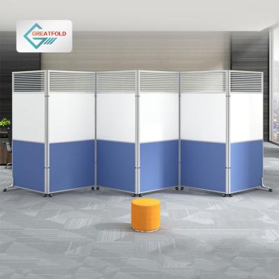 China New Classic/Postmodern Glass Portable Partition Workstation Office Folding Screen Room Dividers with Wheels for sale