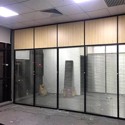 China Morden office glass partition single fixed glass wall double dividing glass wall with flush door design for sale