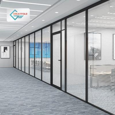 China Contemporary Modern Design Tempered Glazed Floor To Ceiling Glass Partition Office Glass Wall Aluminum Soundproof Partition For Office for sale