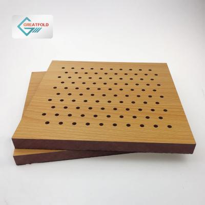 China Sound Absorption Acoustic Panels Traditional Wooden Auditorium Hall Ceiling Acoustic Wall Panels Perforated Soundproof Material for sale