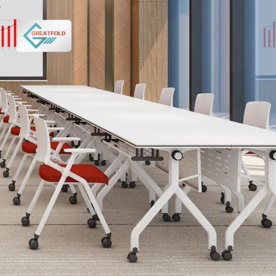 China Collapsible meeting table conference (height) training room seminar office flip folding table adjustable top desk for sale