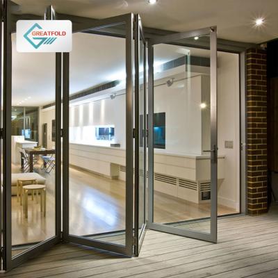 China Heat Insulation/Waterproof/Soundproof Sliding Aluminum Folding Doors Patio Door Balcony Soundproof Aluminum Folding Double Glass Bifold Doors for sale