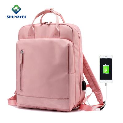 China With USB Ready To Ship China Manufacturer Cheap Price Waterproof Pocket Pink Anti-theft Back Laptop Backpack For Ladies Women for sale