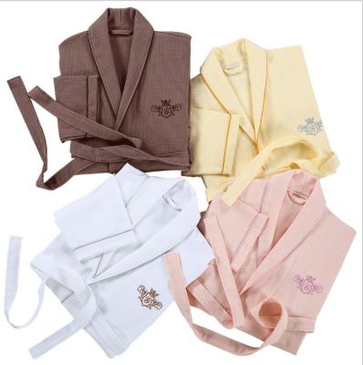 China Wholesale custom logos high quality hotel bathrobe men's and women's 100% breathable factory waffle cotton kimono collar bathrobes for sale