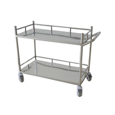 China Hospital Easy High Quality Silent Instrument Double Layers Stainless Steel Folding Medical Trolley With Fence for sale