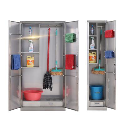 China Food Grade Hygiene Cleaning Tool Storage Cabinet Stainless Steel Broom Mop Sundry Storage Cabinet for sale