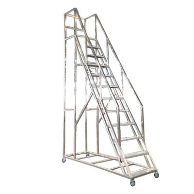 China OEM Easy Mobile Folding Ladder Stainless Steel Workshop Car Supermarket Warehouse Pickup Platform Climbing for sale