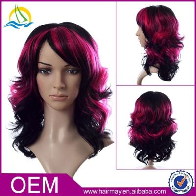 China Cheap Regular Wave Red Sex Wig Ombre Lace Front Synthetic Hair Mix Wig With Bangs for sale