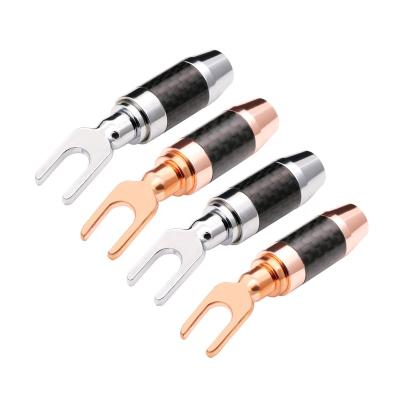 China audio & Video Type Carbon Fiber Banana Plug Conenctor Rhodium&Red Copper Plated Spade Speaker U Y Banana Plugs Screw Fork Audio Connectors for sale