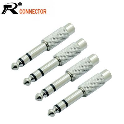 China Male/RCA Jack Stereo Connector 3 Pole 6.35mm Male Plug To RCA Jack Adapter Metal Nickel Plated Female 1/4