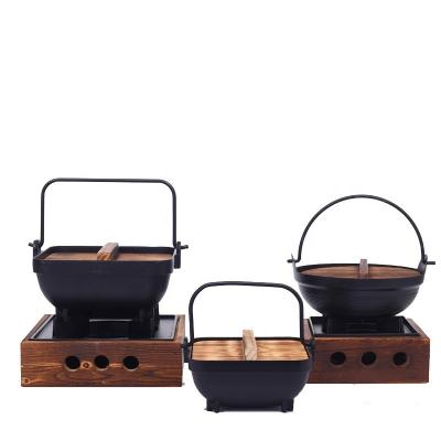 China Easily Assembled Hanging Mini Japanese Style Cast Iron Pot Tray Alcohol BBQ Grill Table Top Roasting Barbecue Wood Stove for sale