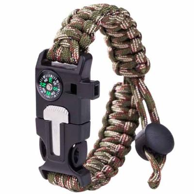 China lightweight cheap 5 in 1 waterproof survival braided bracelets with watch and compass for sale