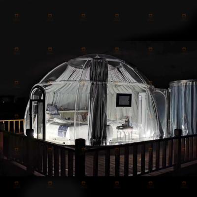 China Water proof/clear plastic transparent green geodesic glamping house 4 person flame retardant PC igloo bubble dome tent for sale