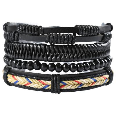 China Wholesale New Style Unisex 4 Combination Bracelet Handwoven Cowhide Bracelet Men and Women Leather Bracelet for sale