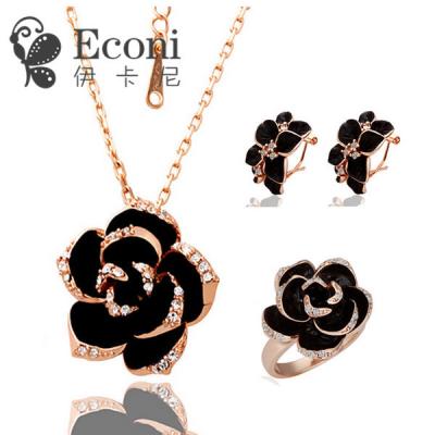 China Camellia Earrings Necklace Ring three-piece set of other fashion Korean popular women's jewelry wholesale for sale