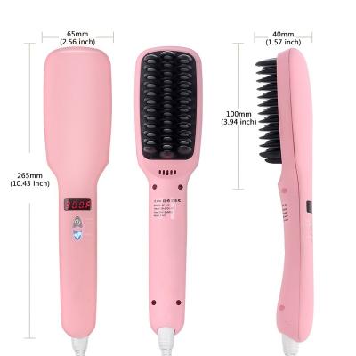 China Household Quick Electric Slicker Brush Ceramic Hair Straightener Comb Flat Iron With Led Straight Brush for sale