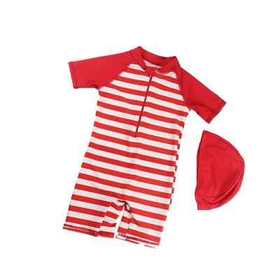 China Breathable kids beach leisure sportswear, sun hat, boys and kids, one-piece swimsuit, swimming trunks, quick-drying, style: stripes for sale