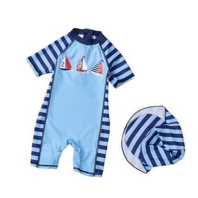 China Breathable Polyester Fiber Baby Boy Stylish Kids Swimwear Toddler Swimwear With Hat for sale