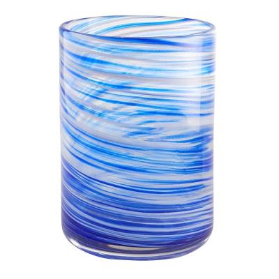 China Murano Glass Blown Blue Swirl Handmade Artisan Glass Tumbler for sale