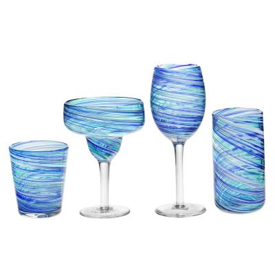 China Sustainable MEXICAN blue swirl style glass GLASSWARE set for sale