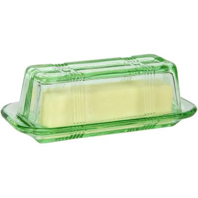 China Retro Kitchen Decor Wedding Gift Green Depression Style Glass Sustainable Butter Dish for sale