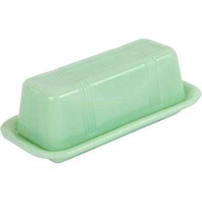 China Kitchen Decor Wedding Gift Retro Viable Jade Depression Style Glass Butter Dish for sale