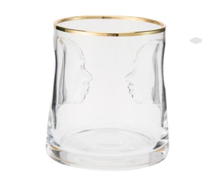 China Sustainable Creative Face Profile Fluted High Borosilicate Whiskey Glass for sale