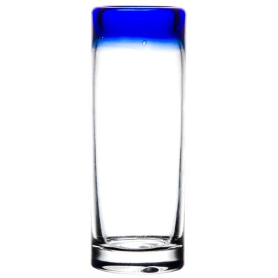 China MEXICAN GLASSWARE lead free 3 oz handcrafted repurposed crafted by Crystal Glass artisan. Cobalt Blue Rim Shot Glass for sale