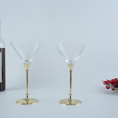 China Modern Metal Stem Martini Glass Houseware Kitchen Bar Supplies Cocktail Crystal Cocktail Glass Gold Plating for sale