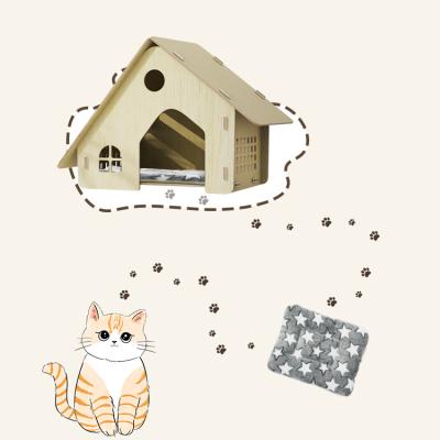 China Snap Button Closure Indoor Wooden Cat House Made of HDF Board for Your Feline Frien for sale