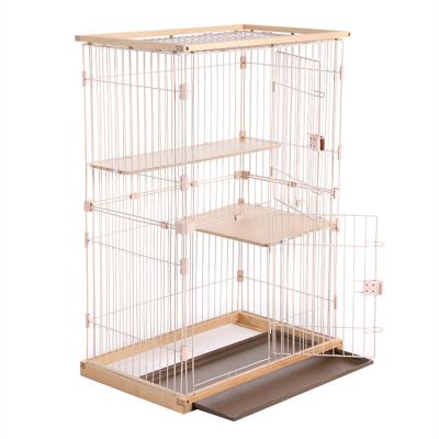 China Double Deck Pet Cat Cage with Wooden Frames and Button Closure 24kg Household Sale for sale