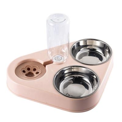 China Large Small 3 in 1 Raised Pet Feeder 2 Stainless Steel Bowls and Automatic Water Bowl for sale