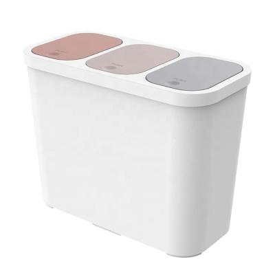 China Home and Office 20L 3 Compartment Pressing Type Classified Trash Can Plastic Bin for sale