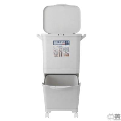 China Home STANDING Double Layer Sorting Garbage Can 3 Compartments Trash Can Plastic Waste Bin With Single Lid for sale