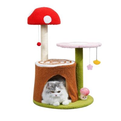 China Cat Scratching Post and Hanging Toys Mushroom Cat Tree House for Living Room Cats for sale