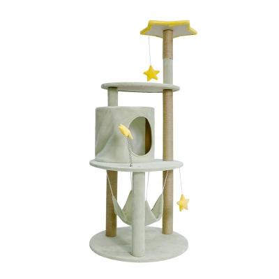 China Commercial Buyers' Choice Light Green Cat Tree with Short Plush and Hanging Toys for sale