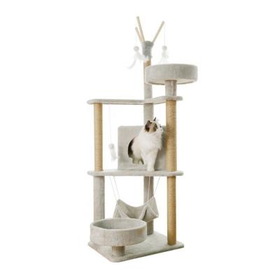 China All-Season Multi Layer Grey Cat Tree Tower with Hanging Feather and Sustainable Design for sale