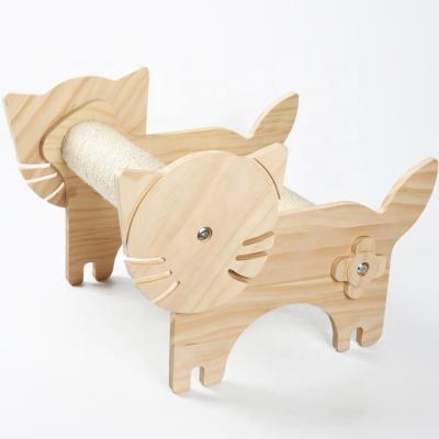 China Living Room Space Multifunctional Wooden Cat Claw Scratcher with Double Horizontal Poles for sale