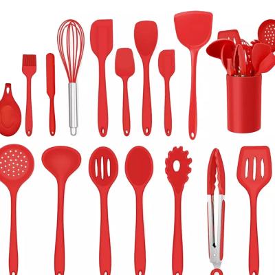 China Hot Selling Sustainable Red Silicone Kitchen Utensils Set Kitchen Accessories Set Non Stick Silicone Cooking Set for sale