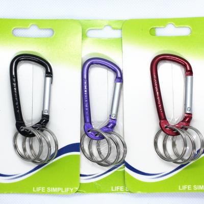 China Snap Hooks Aluminum Spring Promotion Gift Clip Hook Rings D-ring Shape Buckles With 3 Key Rings for sale