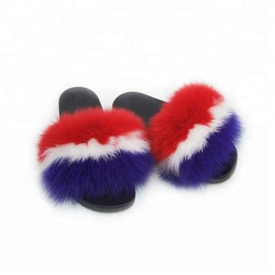 China Hot Selling Wholesale Fashion Trend Amazon Fox Fur Slippers For Women Fur Slides for sale