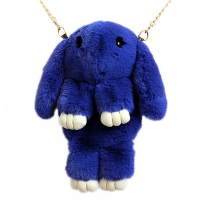 China Fashion Functional Wholesale Blue Color Cute Plush Rabbit Fur Bag For Ladies for sale