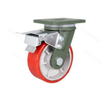 China 4/5/6/8inch Heavy Duty 1 Ton Red PU Wheel Iron Core Caster Wheel with Rotating Wheel for sale