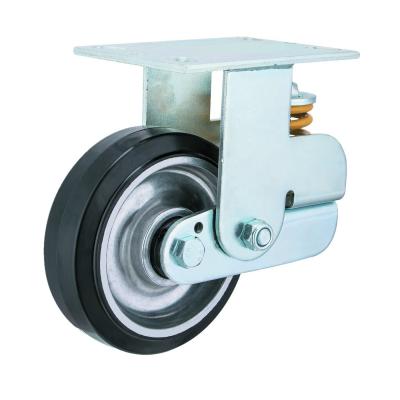 China Roller Bearing 6 Inch Rubber / Polyurethane Spiral Shock Absorption Fixed Casters Wheel for sale