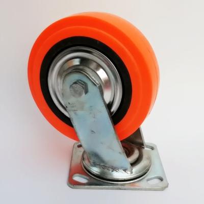 China 4 5 6 8inch Orange Polyurethane Double Ball Bearing Swivel Castor with Roller Bearing for sale