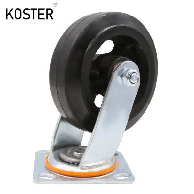 China 4 5 6 8 inch Heavy Duty Steiger Zwart Rubber IJzer Staal Core Draaiend Caster Wheel Te koop