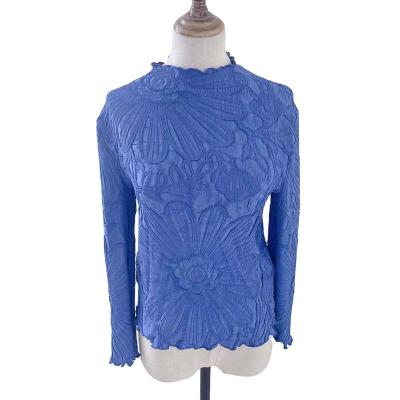 China Anti-pilling New Lace Edge Long Sleeve Elegant Ladies Vintage Chiffon Shirt Top Casual Design for sale