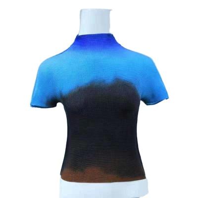 China QUICK DRY Factory Direct Sale Short Sleeves High Neck With Short Women Ladies Patchwork short sleeve print shirt for sale