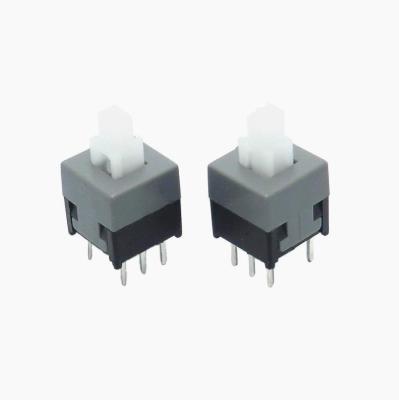 China Telecom 8.5*8.5mm 6 Pin 2p2t Vertical Push Button Switch With Round Cap for sale