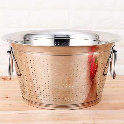 China Multifunctional Kitchen Tool Metal Bucket With Hole For Cleaning Stainless Steel Colander Strainer for sale